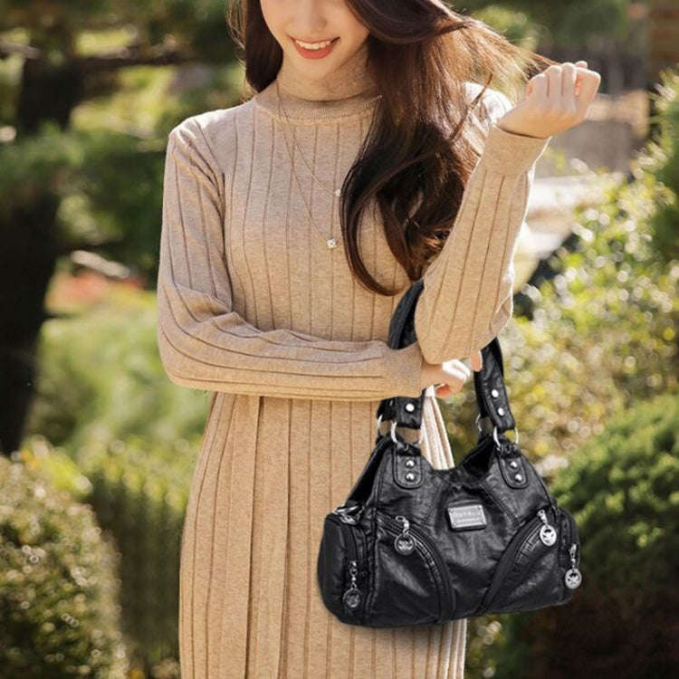 Retro Soft Leather Motorcycle Bag Women Diagonal Shoulder Bag(Grey)