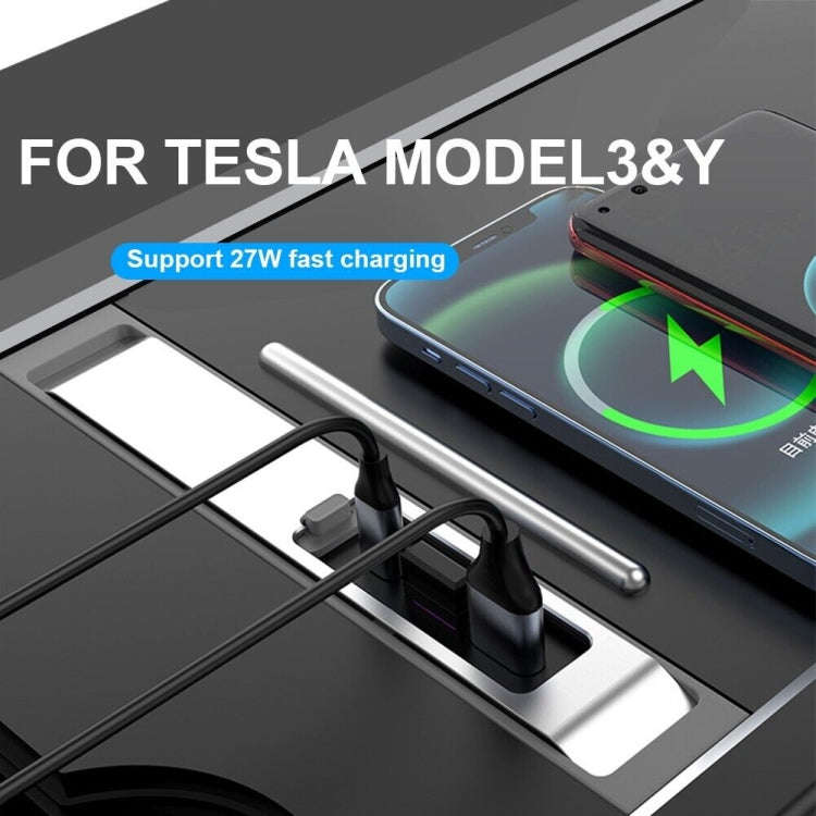 For Tesla Model 3/Y Car USB-C/Type-C+2 USB 3.0 Port Docking Station HUB(Silver)