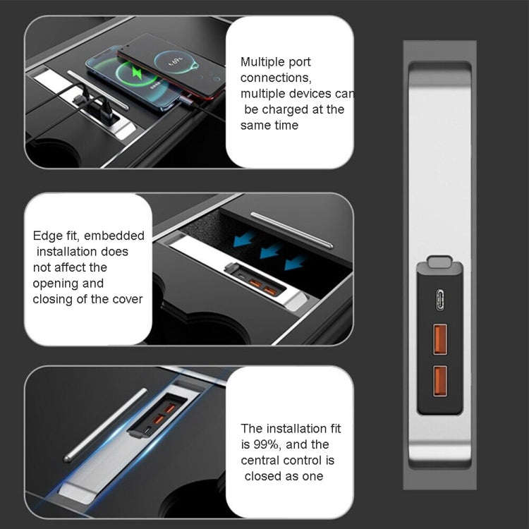 For Tesla Model 3/Y Car USB-C/Type-C+2 USB 3.0 Port Docking Station HUB(Silver)