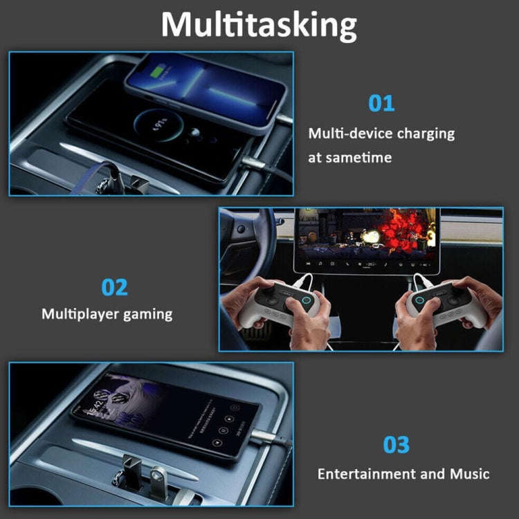 For Tesla Model 3/Y Car T09 Center Console 27W 3-in-1 USB Hub Docking Station(Gray Black)