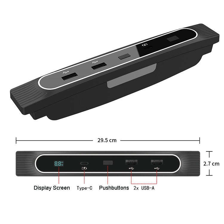 For Tesla Model 3/Y Car USB Hub Docking Station With Digital Display Ambient Light(Black)
