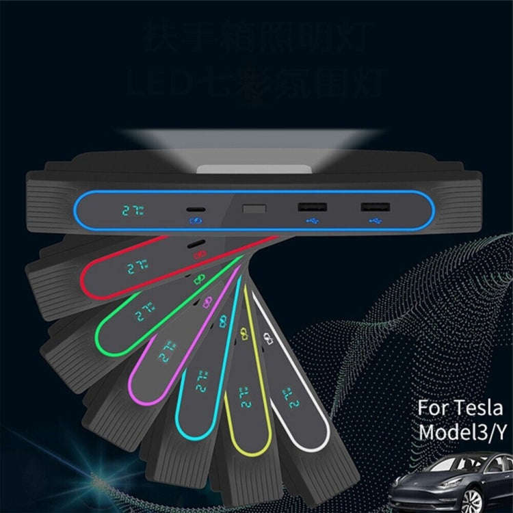 For Tesla Model 3/Y Car USB Hub Docking Station With Digital Display Ambient Light(Black)