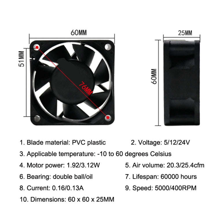XIN RUI FENG 12V Ball Bearing 6cm Quiet DC Cooling Fan