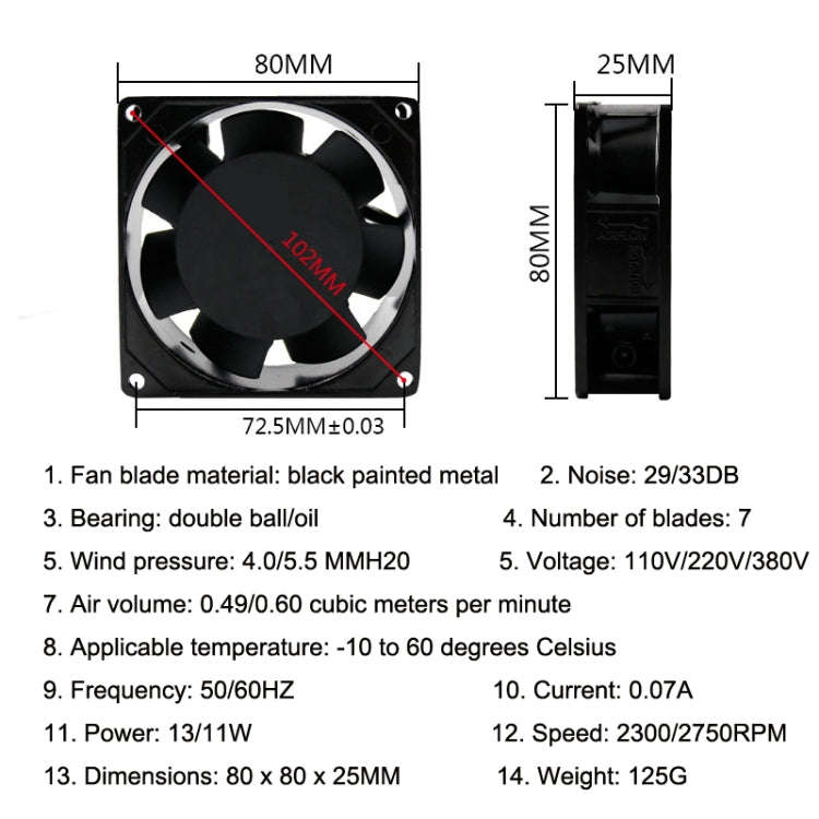 SMUOM SF8025AT 110V Double Ball Bearing 8cm Silent Chassis Cabinet Cooling Fan