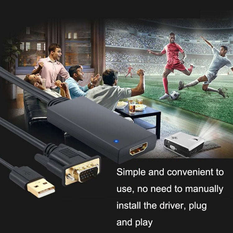 HD55Y VGA To HDMI Adapter Cable VGA+USB To HD 1080P Converter With Power Supply(Black)