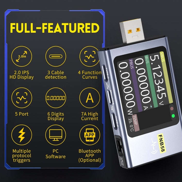 FNIRSI FNB58 USB Voltage Ammeter TYPE-C Fast Charge Power Tester, Specification: Without Bluetooth