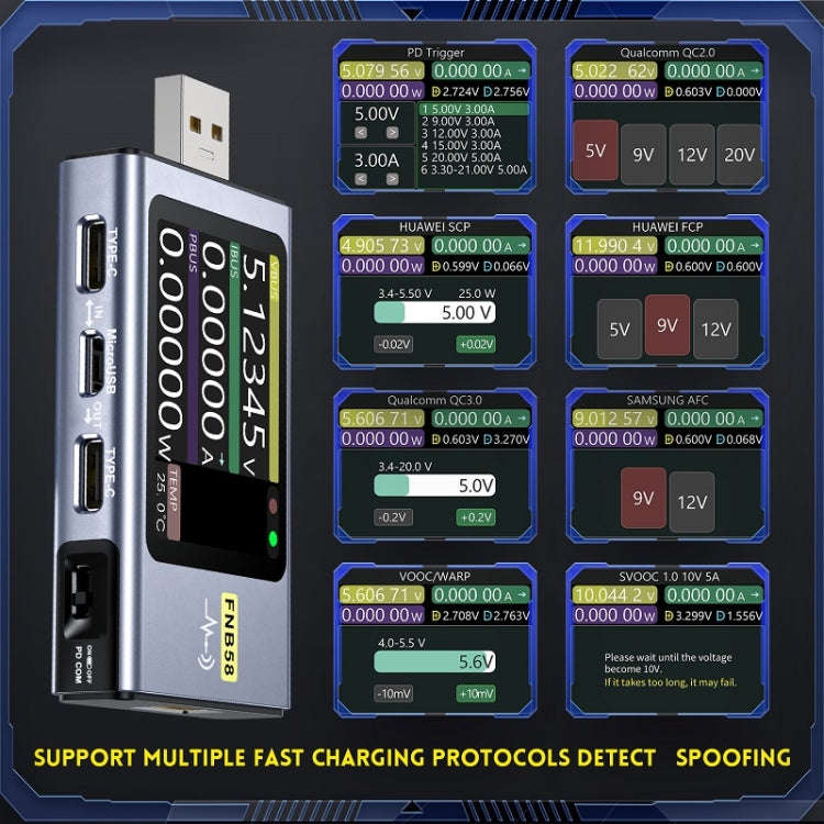 FNIRSI FNB58 USB Voltage Ammeter TYPE-C Fast Charge Power Tester, Specification: Without Bluetooth