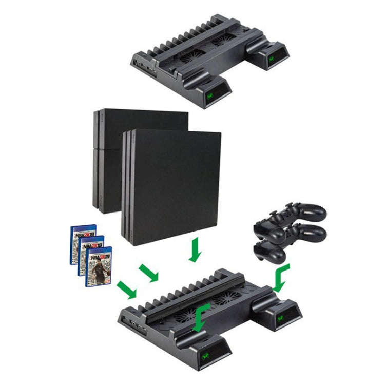 For PS4 / PS4 Slim / PS4 Pro Cooling Fan Stand Console Vertical Stand Cooler with Dual Controller...