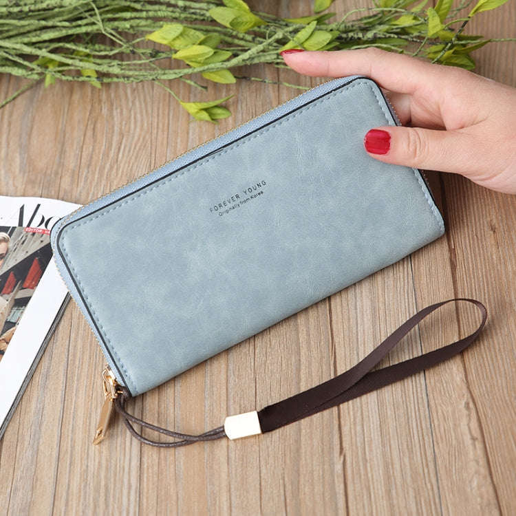 Scrub Long Wallet Lady Wallet Handbag Zipper Purse(Dark Blue)
