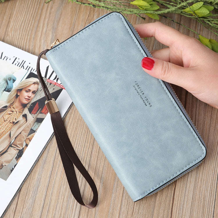 Scrub Long Wallet Lady Wallet Handbag Zipper Purse(Dark Blue)