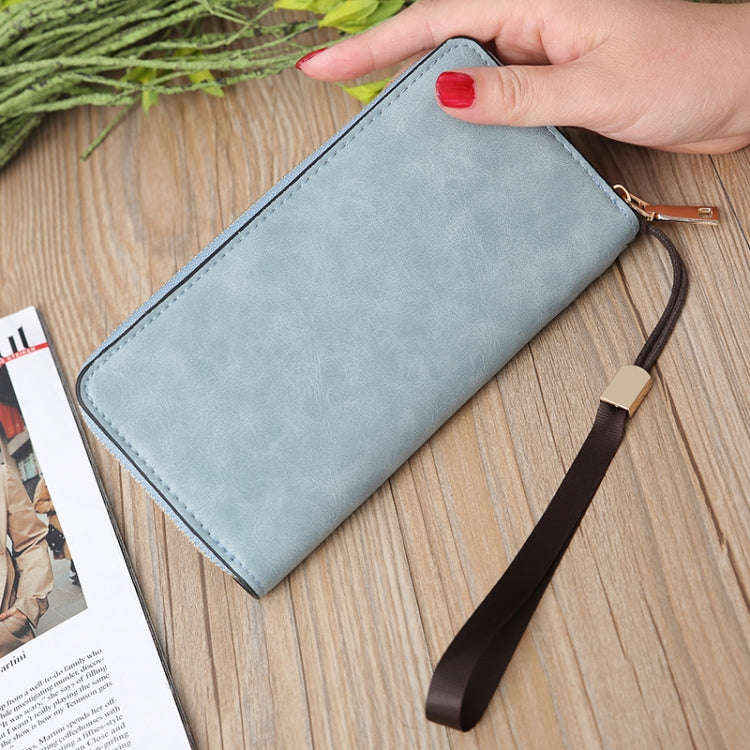 Scrub Long Wallet Lady Wallet Handbag Zipper Purse(Dark Blue)