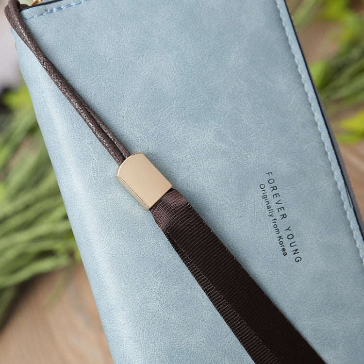 Scrub Long Wallet Lady Wallet Handbag Zipper Purse(Dark Blue)