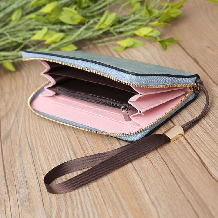 Scrub Long Wallet Lady Wallet Handbag Zipper Purse(Dark Blue)