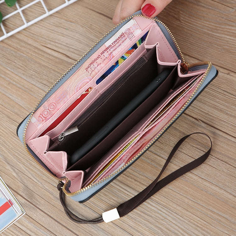 Scrub Long Wallet Lady Wallet Handbag Zipper Purse(Dark Blue)