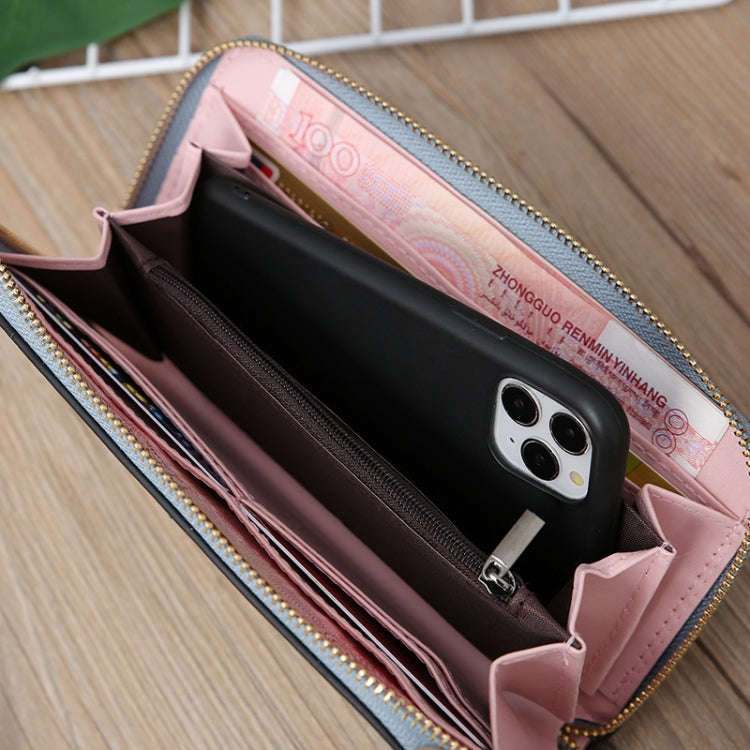 Scrub Long Wallet Lady Wallet Handbag Zipper Purse(Dark Blue)