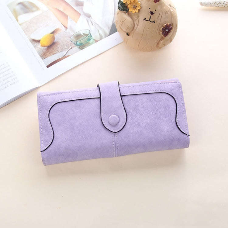 Women Long Wallet Vintage Frosted Splicing Leather Wallet(Purple)