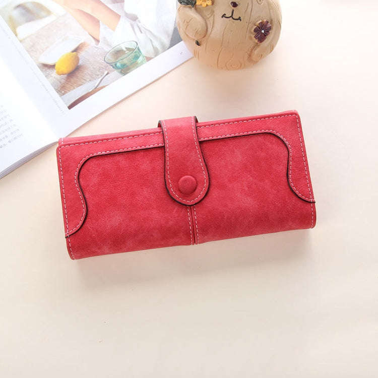 Women Long Wallet Vintage Frosted Splicing Leather Wallet(Jujube Red)
