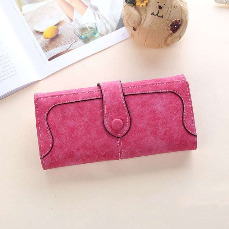 Women Long Wallet Vintage Frosted Splicing Leather Wallet(Rose Red)