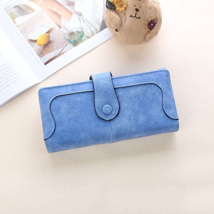 Women Long Wallet Vintage Frosted Splicing Leather Wallet(Sky Blue)