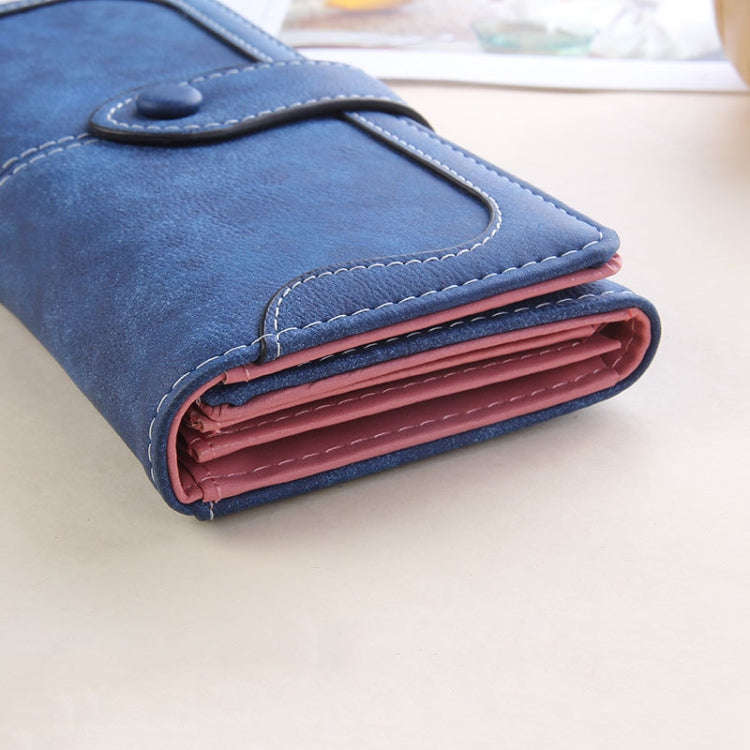 Women Long Wallet Vintage Frosted Splicing Leather Wallet(Jujube Red)