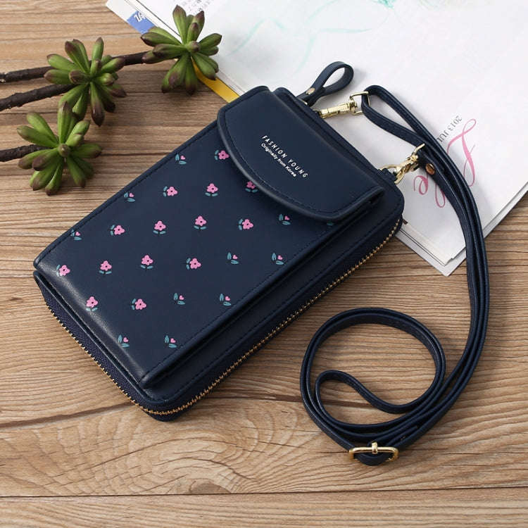 Printed Phone Bag Floral Woman Multifunctional Crossbody Bag Multi Card Shoulder Bag(Blue)