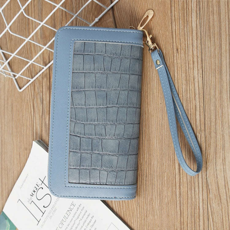 Single Zipper Ladies Wallet Long Wallet Crocodile Coin Purse Student Clutch(Light Grey)
