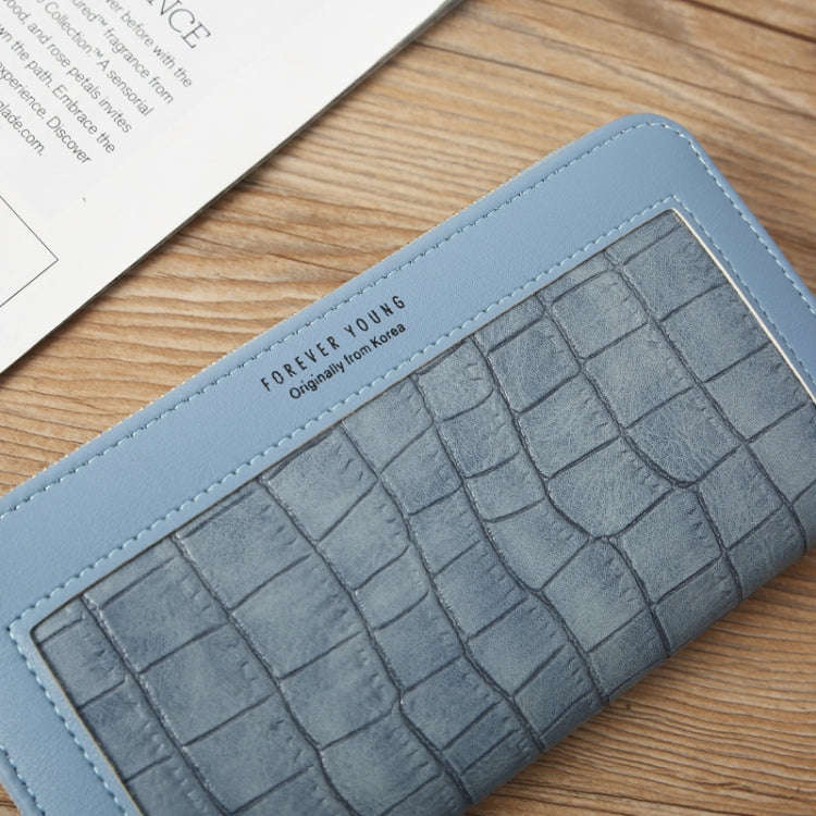 Single Zipper Ladies Wallet Long Wallet Crocodile Coin Purse Student Clutch(Light Grey)