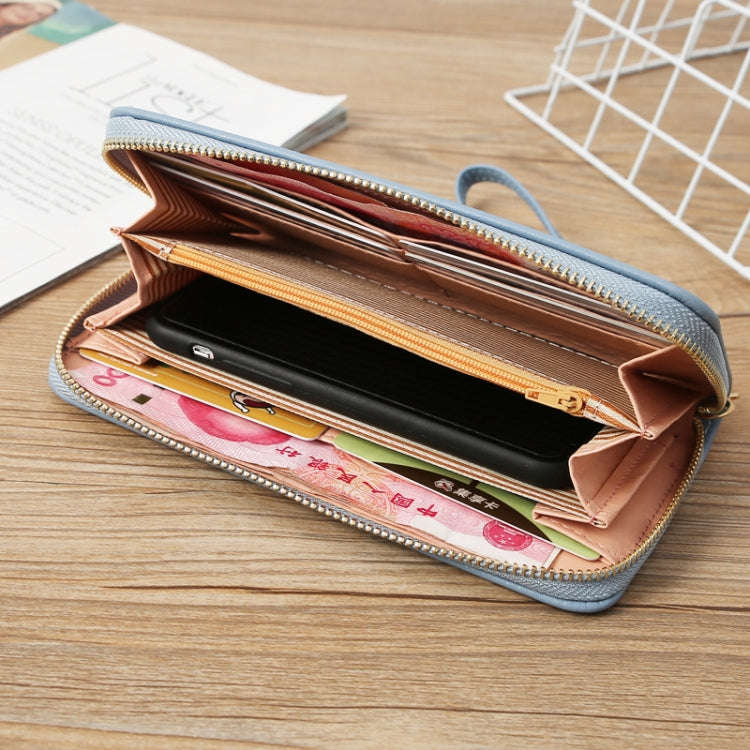 Single Zipper Ladies Wallet Long Wallet Crocodile Coin Purse Student Clutch(Light Grey)