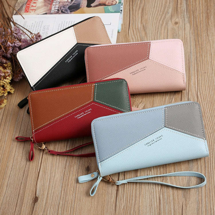 Double Zipper Lady Long Purse Splicing Coin Phone Bag(Red)