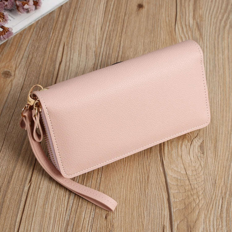 Double Zipper Lady Long Purse Splicing Coin Phone Bag(Red)