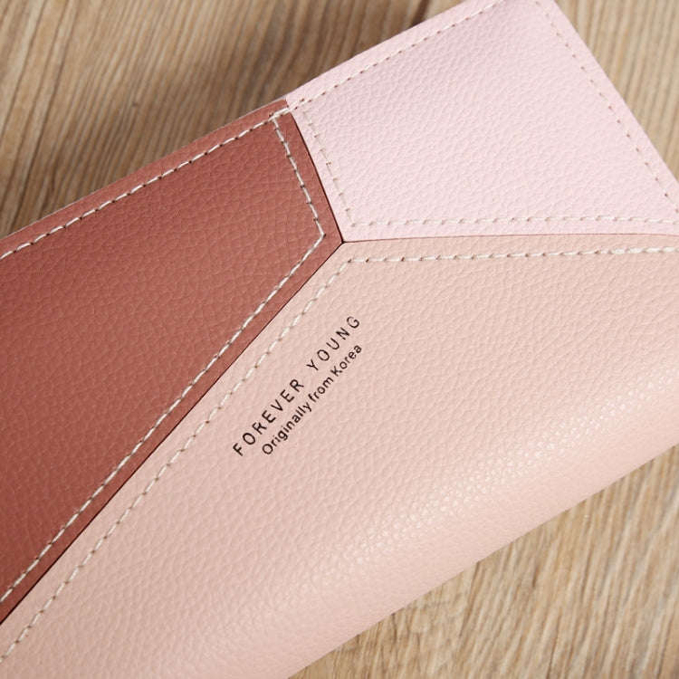Double Zipper Lady Long Purse Splicing Coin Phone Bag(Red)