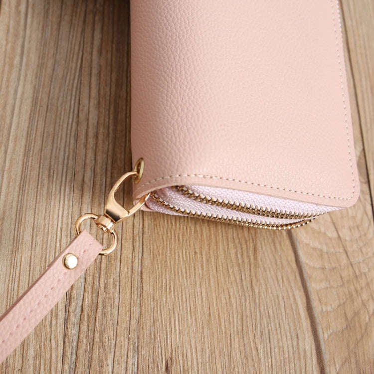 Double Zipper Lady Long Purse Splicing Coin Phone Bag(Red)