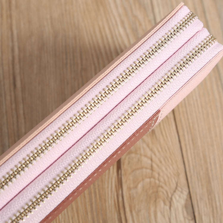 Double Zipper Lady Long Purse Splicing Coin Phone Bag(Pink)