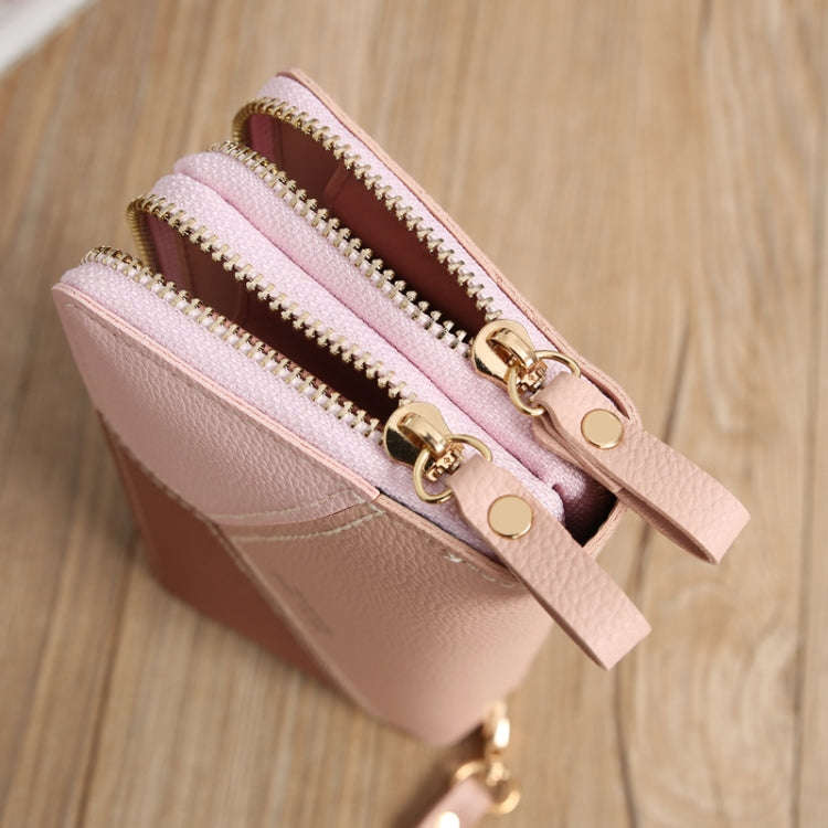Double Zipper Lady Long Purse Splicing Coin Phone Bag(Red)