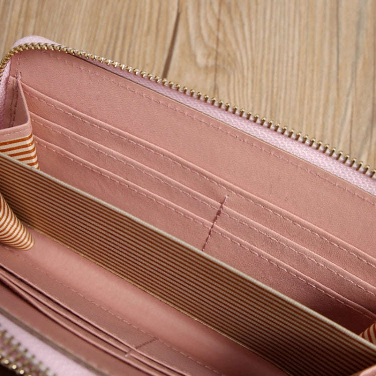 Double Zipper Lady Long Purse Splicing Coin Phone Bag(Red)