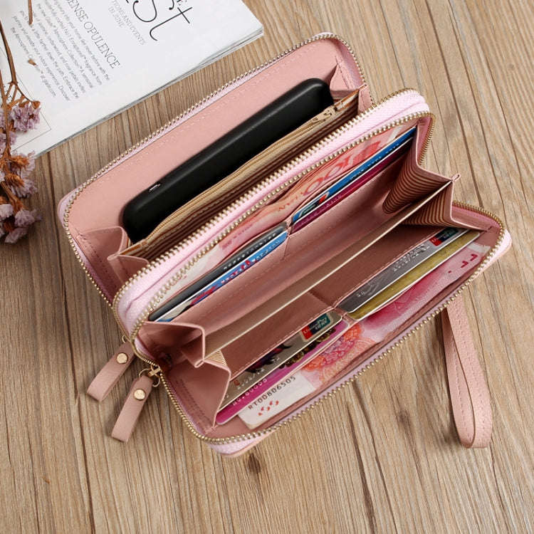 Double Zipper Lady Long Purse Splicing Coin Phone Bag(Red)