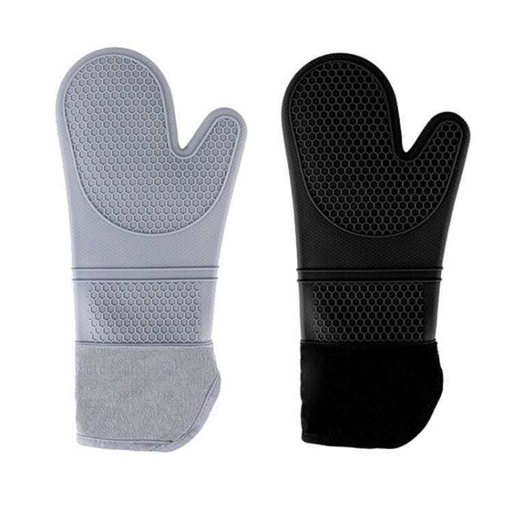 ZYA-426 Longer And Thicker Insulated Gloves Silicone Kitchen Baking Gloves(Gray)