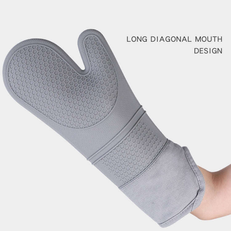 ZYA-426 Longer And Thicker Insulated Gloves Silicone Kitchen Baking Gloves(Gray)