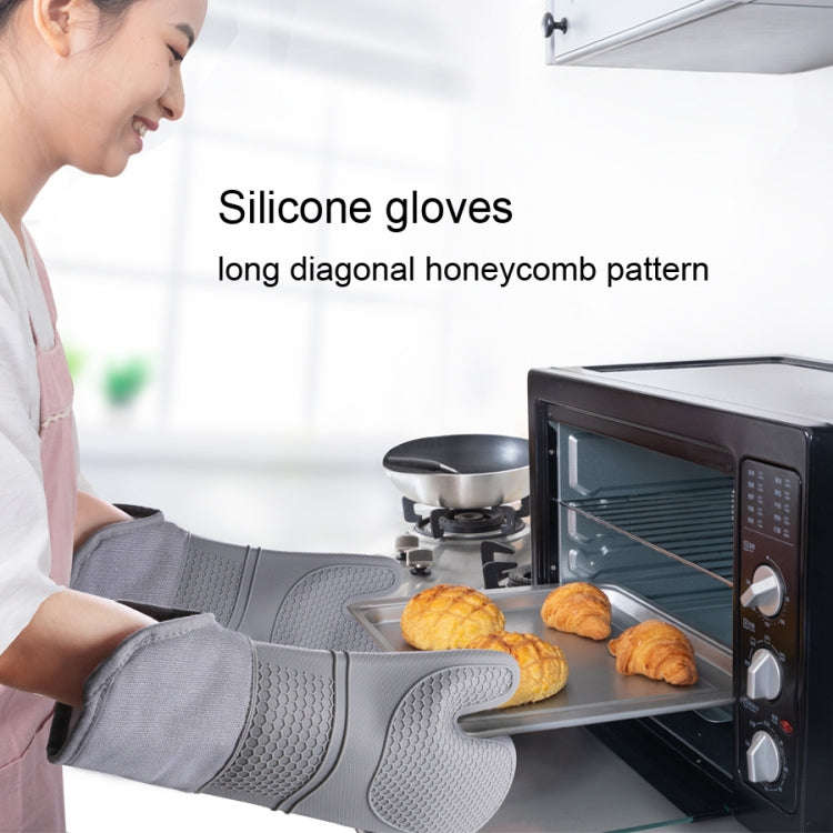 ZYA-426 Longer And Thicker Insulated Gloves Silicone Kitchen Baking Gloves(Gray)