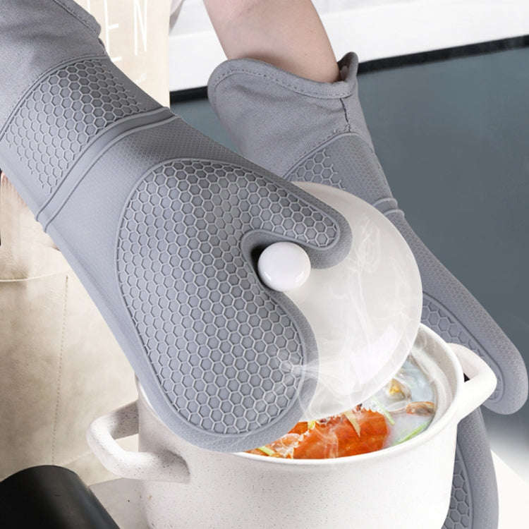 ZYA-426 Longer And Thicker Insulated Gloves Silicone Kitchen Baking Gloves(Gray)