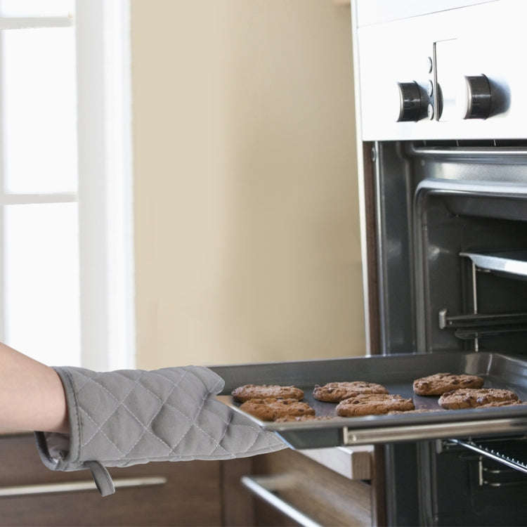 Cotton Insulated Diamond Thickened Gloves Hookable Storage Oven Microwave Baking Gloves(Black)