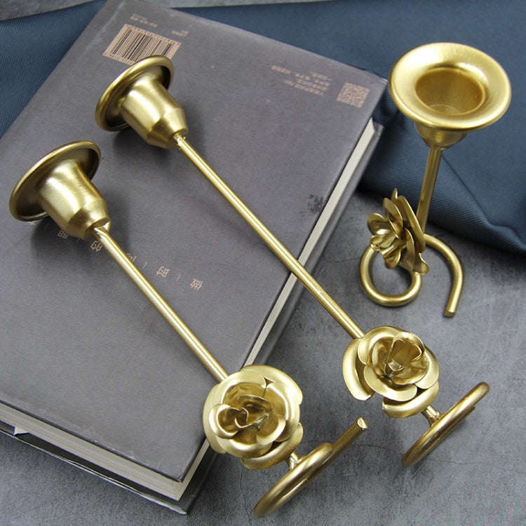 DH2304-01 Rose Carved Metal Candle Holder Bar Decoration Candlelight Dinner Candlesticks, Size: S...