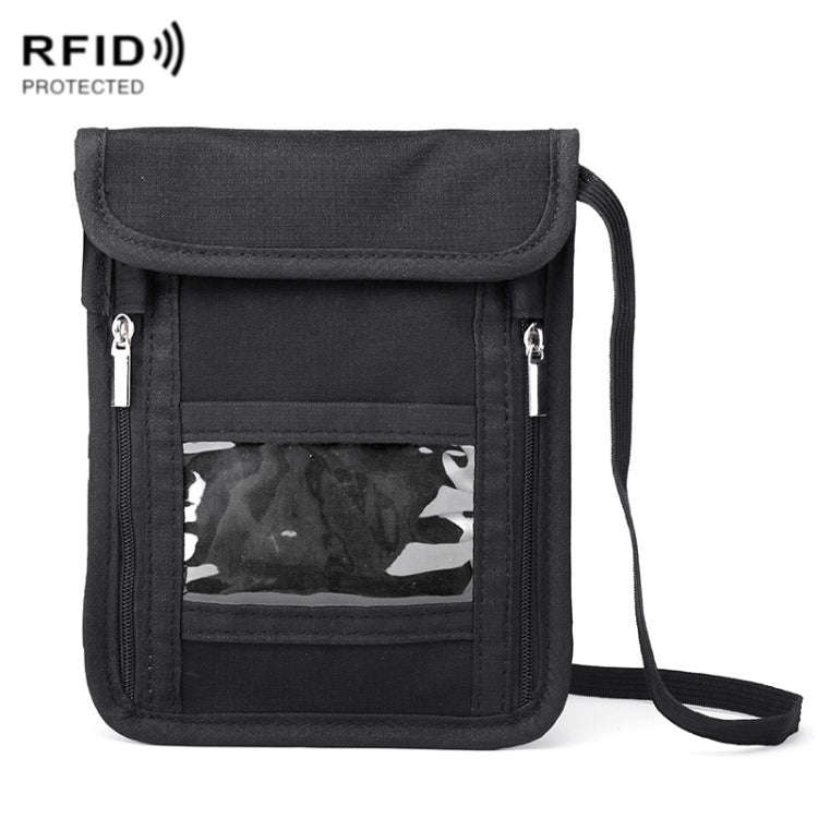 ZD-WM-06 RFID Hanging Neck Bag Passport Bag Anti-scanning Anti-magnetic Messenger ID Bag(Black)