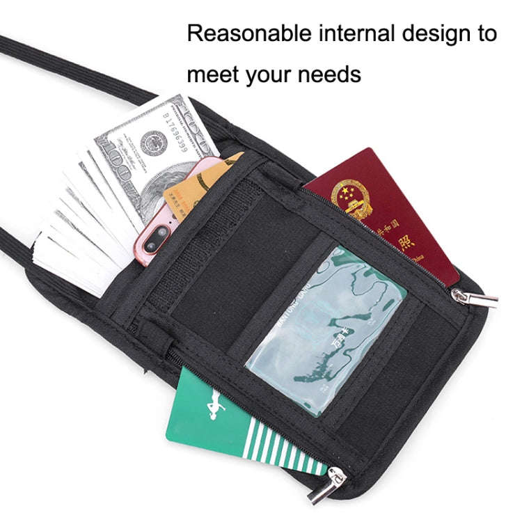 ZD-WM-06 RFID Hanging Neck Bag Passport Bag Anti-scanning Anti-magnetic Messenger ID Bag(Black)
