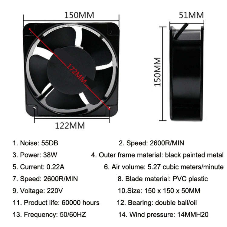 220V 38W 15cm Roller Chassis Electrical Cabinet Shaft Oil Bearing Fan