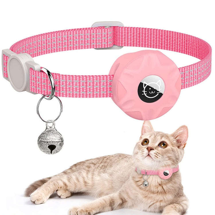 For AirTag Tracker Silicone Case Reflective Pet Cat Collar With Bell(Pink)