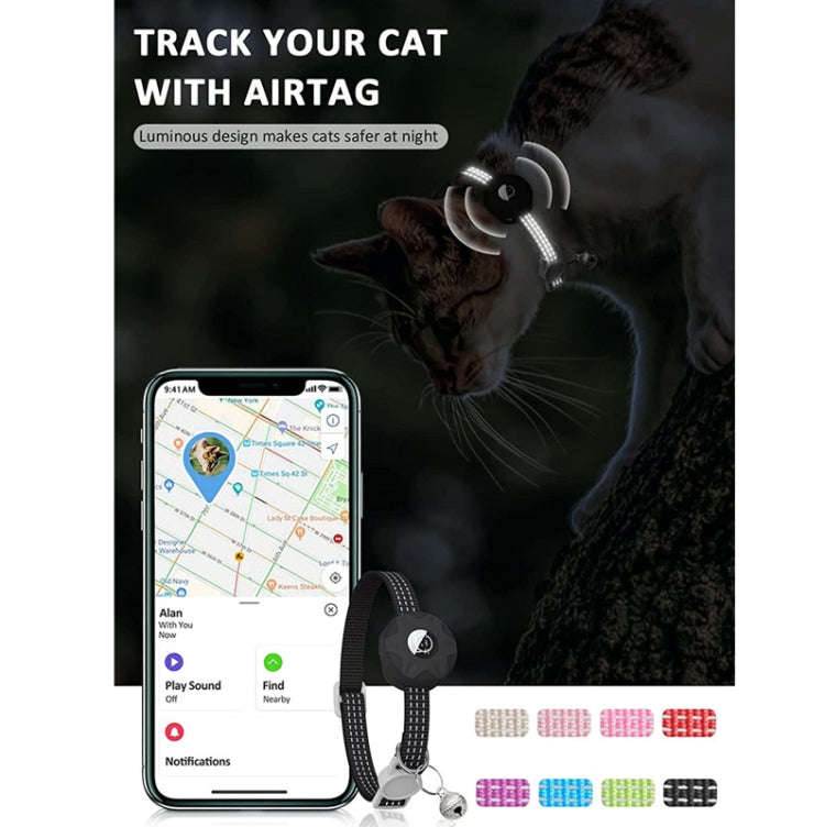For AirTag Tracker Silicone Case Reflective Pet Cat Collar With Bell(Purple)