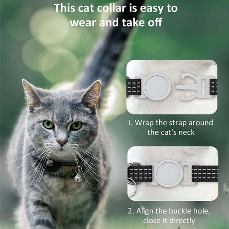 For AirTag Tracker Silicone Case Reflective Pet Cat Collar With Bell(Purple)