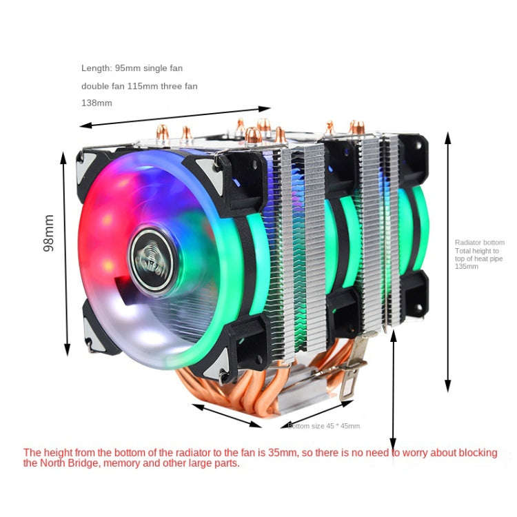 Desktop Computer Double Copper Tube CPU Radiator Super Quiet Color Light 3-pin Single Fan