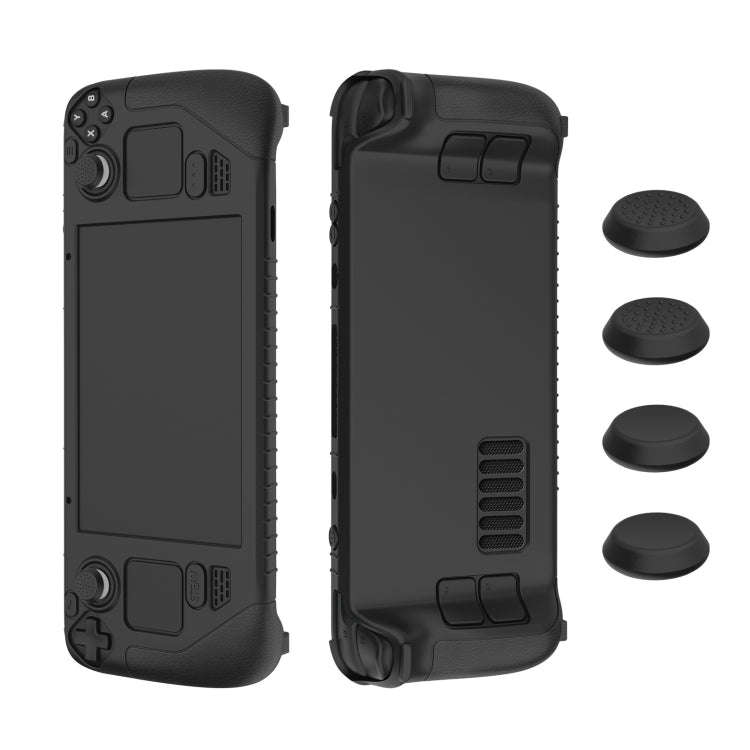For Steam Deck Game Controller Soft Silicone Protective Cover Case With 4pcs Key Cap(Black)